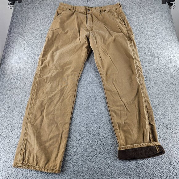 Wrangler Authentics Pants Mens 36x34 Brown Fleece Lined Workwear Outdoor Winter - Picture 1 of 16